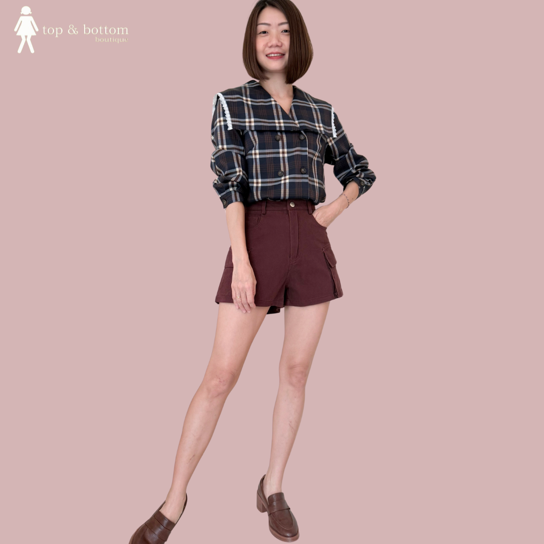 SAILOR COLLARED CHECKED LONG SLEEVE BLOUSE