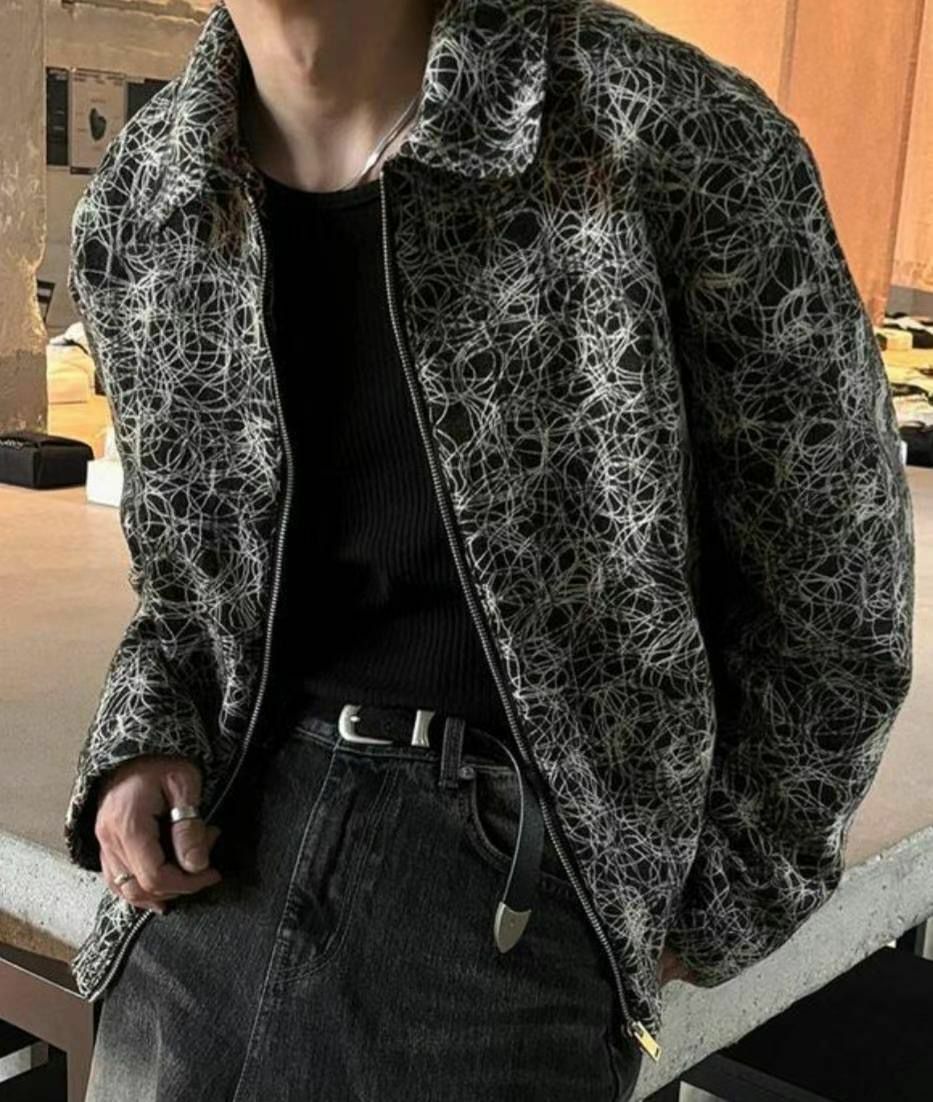 反領亂紋拉鍊外套 MALENKII-106JK