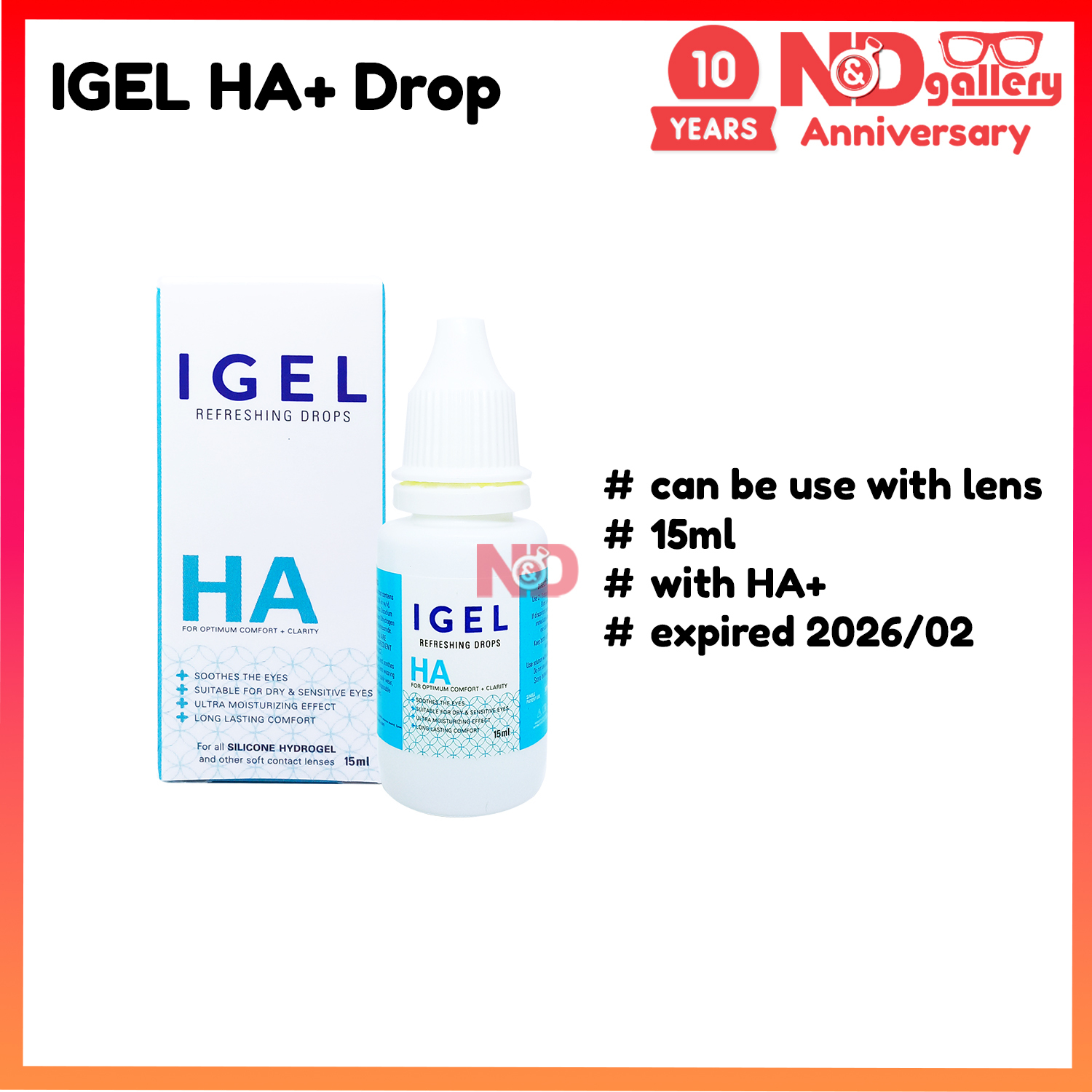 IGEL Refreshing Eyedrop 15ml with HA+ ( suitable for contact lens user)