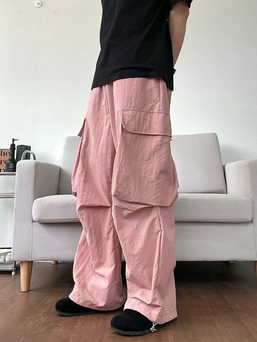 淨色可束腳工裝鬆身褲 P2943