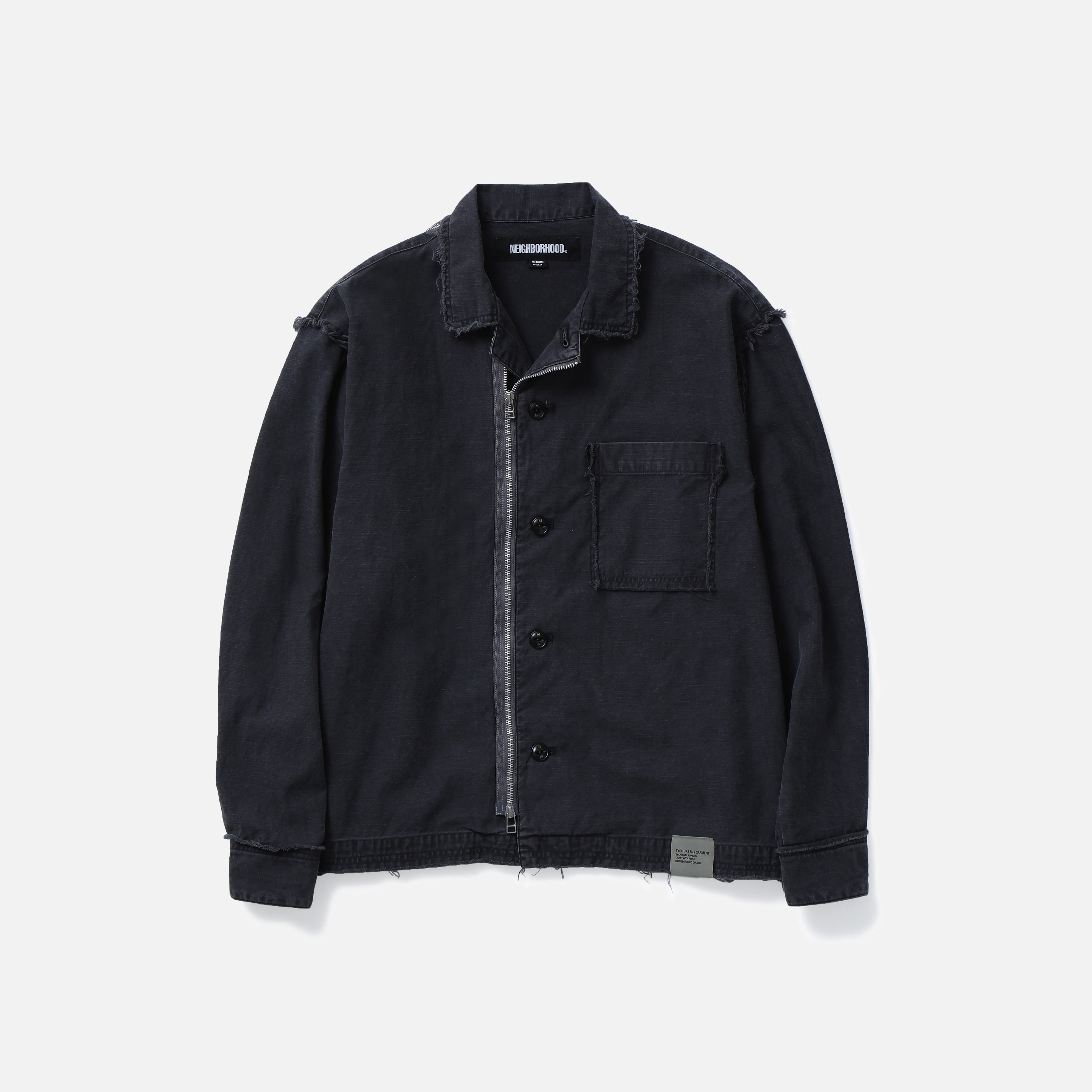 -(B3d03)-NEIGHBORHOOD UNTRIMMED ZIP SHIRT LS 拉鍊 鈕扣 雙開襯衫 仿舊 黑色-251AQNH-SHM06
