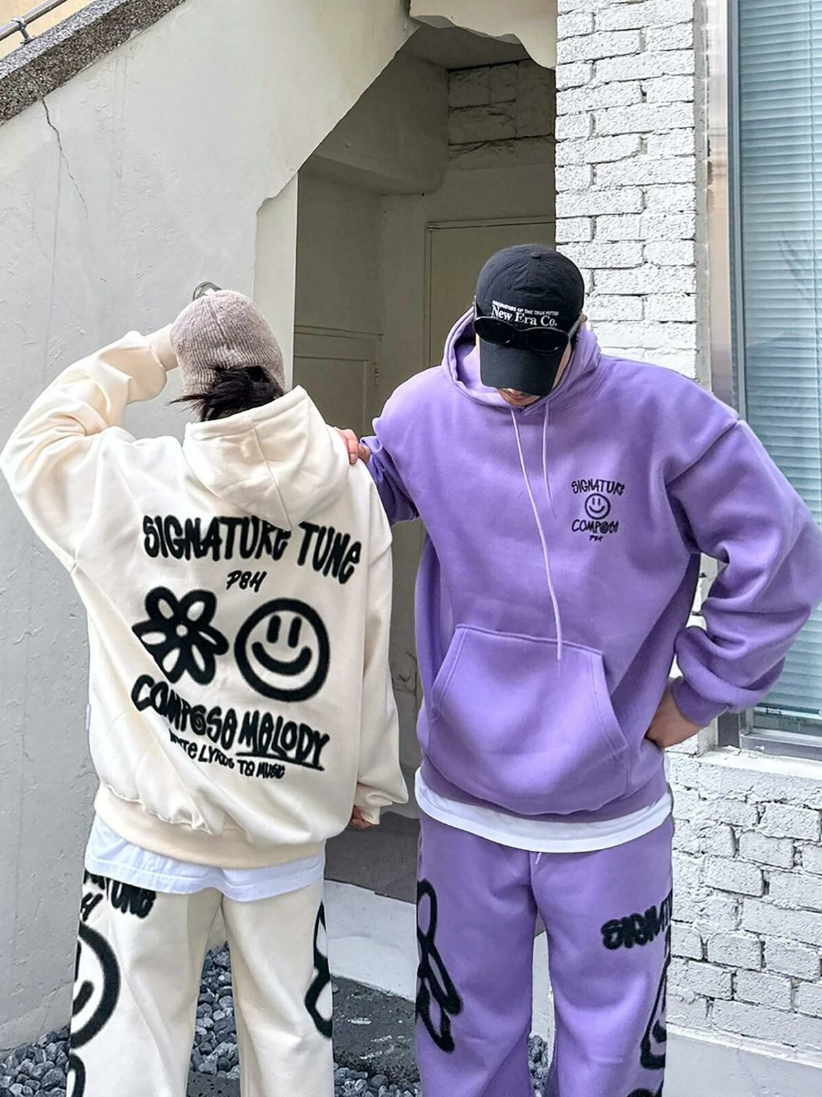 哈哈笑圖案英文字連帽衛衣(薄抓毛底) PLUS82HIYA-110T