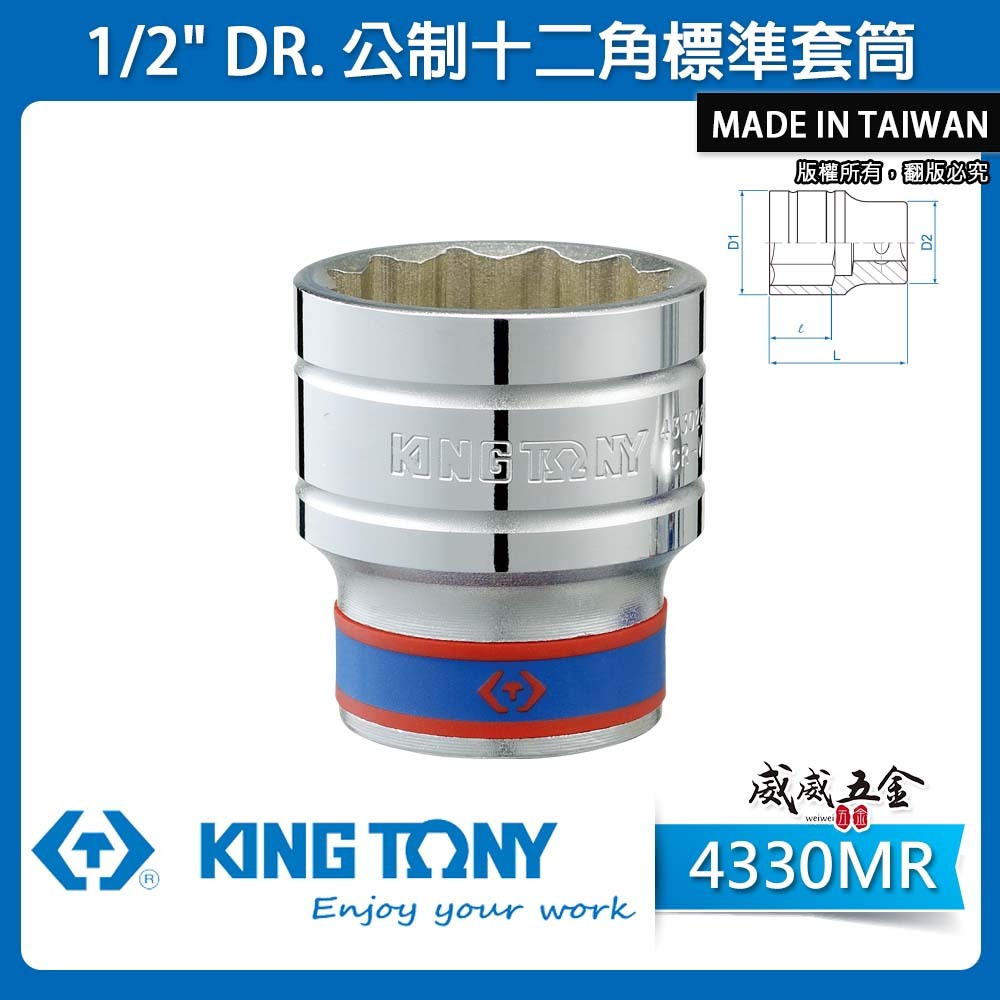 KING TONY 金統立｜8-36mm 四分十二角標準套筒 1/2" 4分手動短套筒｜4330M｜4330｜4330MR｜台灣製｜公司貨