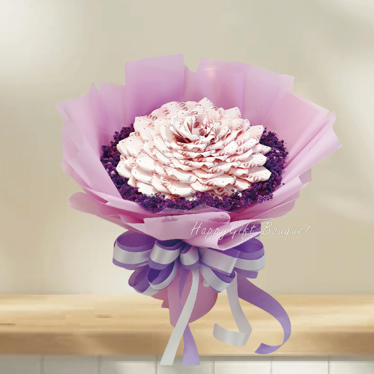 52張鈔票花束,52張有錢花,粉色包裝