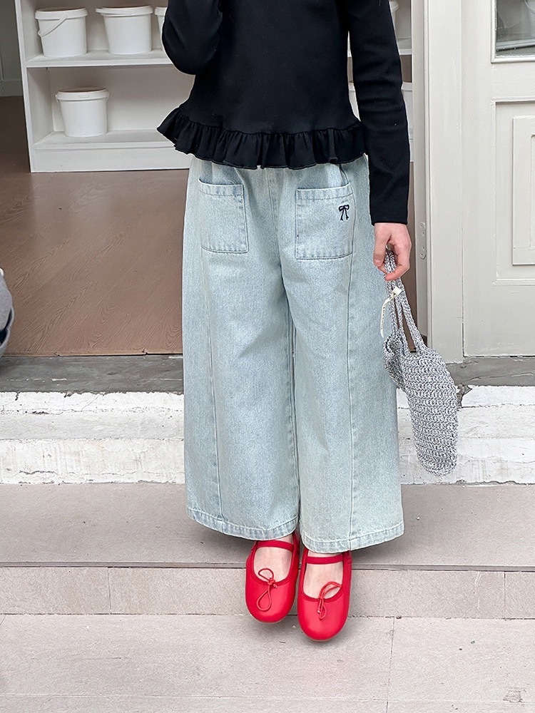 復古刷色牛仔寬褲