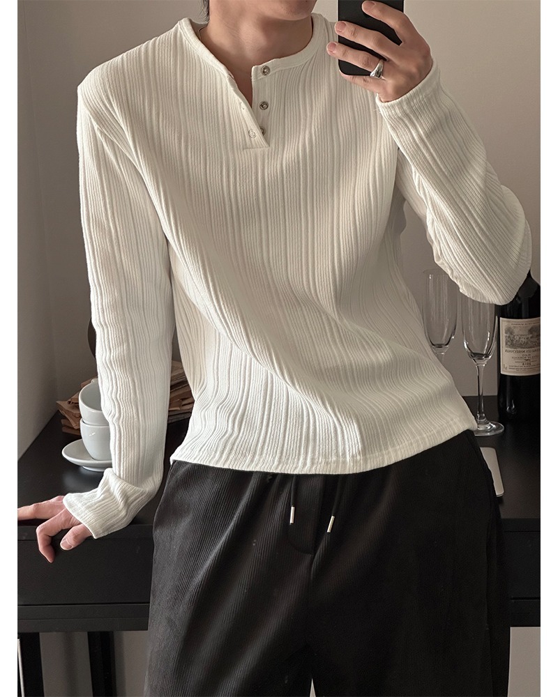 羅紋亨利領針織T恤