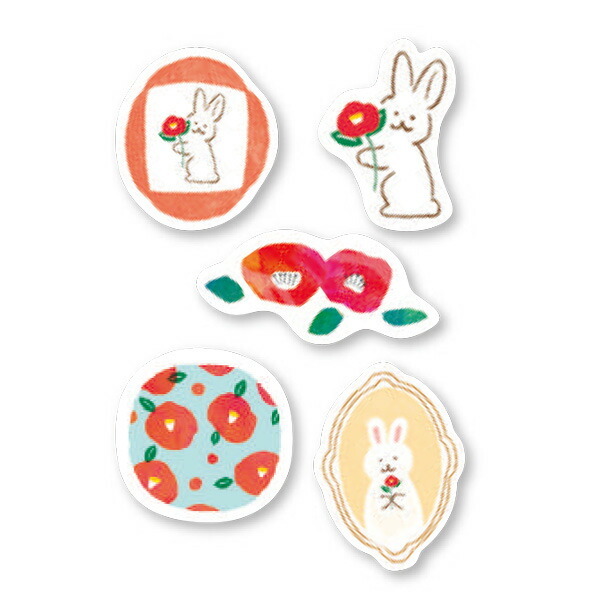 兔子與花 冬季限定 和紙貼紙包(20 枚)｜日本古川紙工