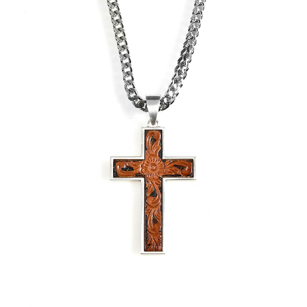 真皮雕花十字架項鍊 個性項鍊/個性飾品/項鍊 - 新品