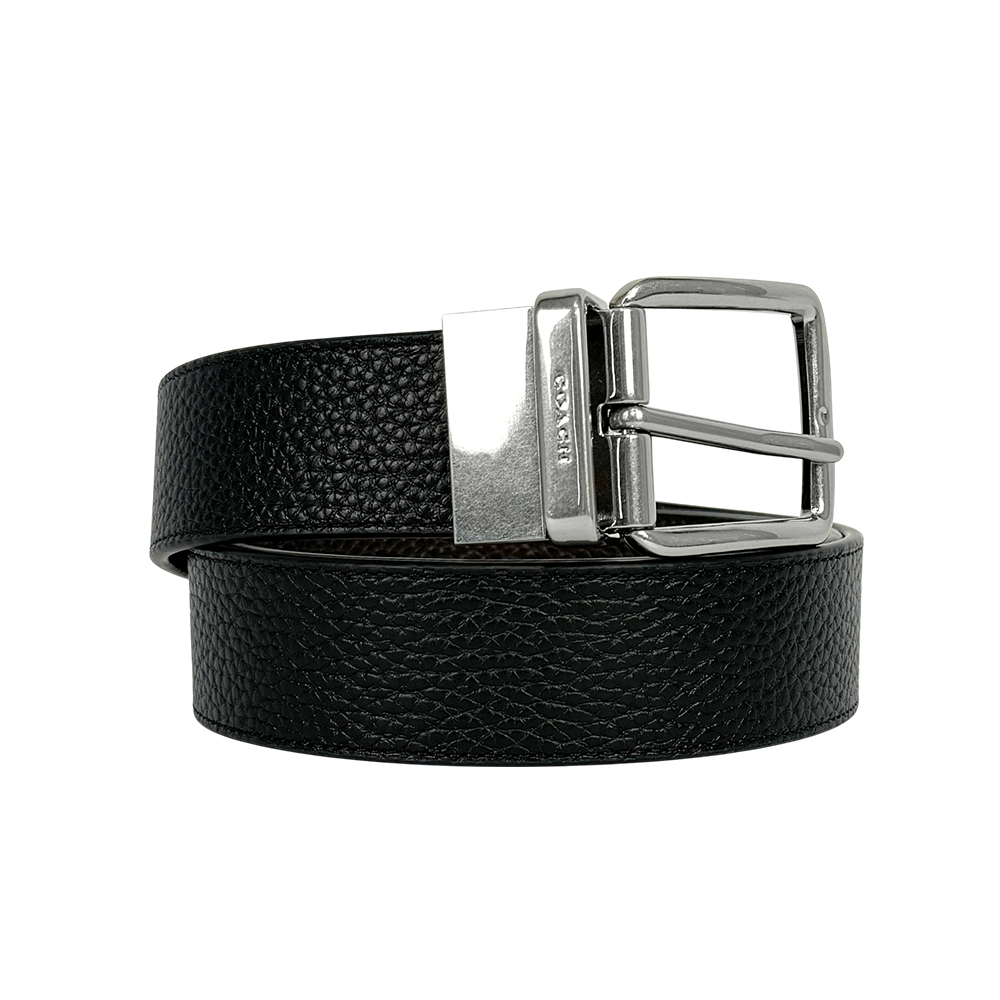 【COACH】荔枝皮革寬3.8cm雙面可用皮帶(黑色/深棕色)CQ023 AQ0