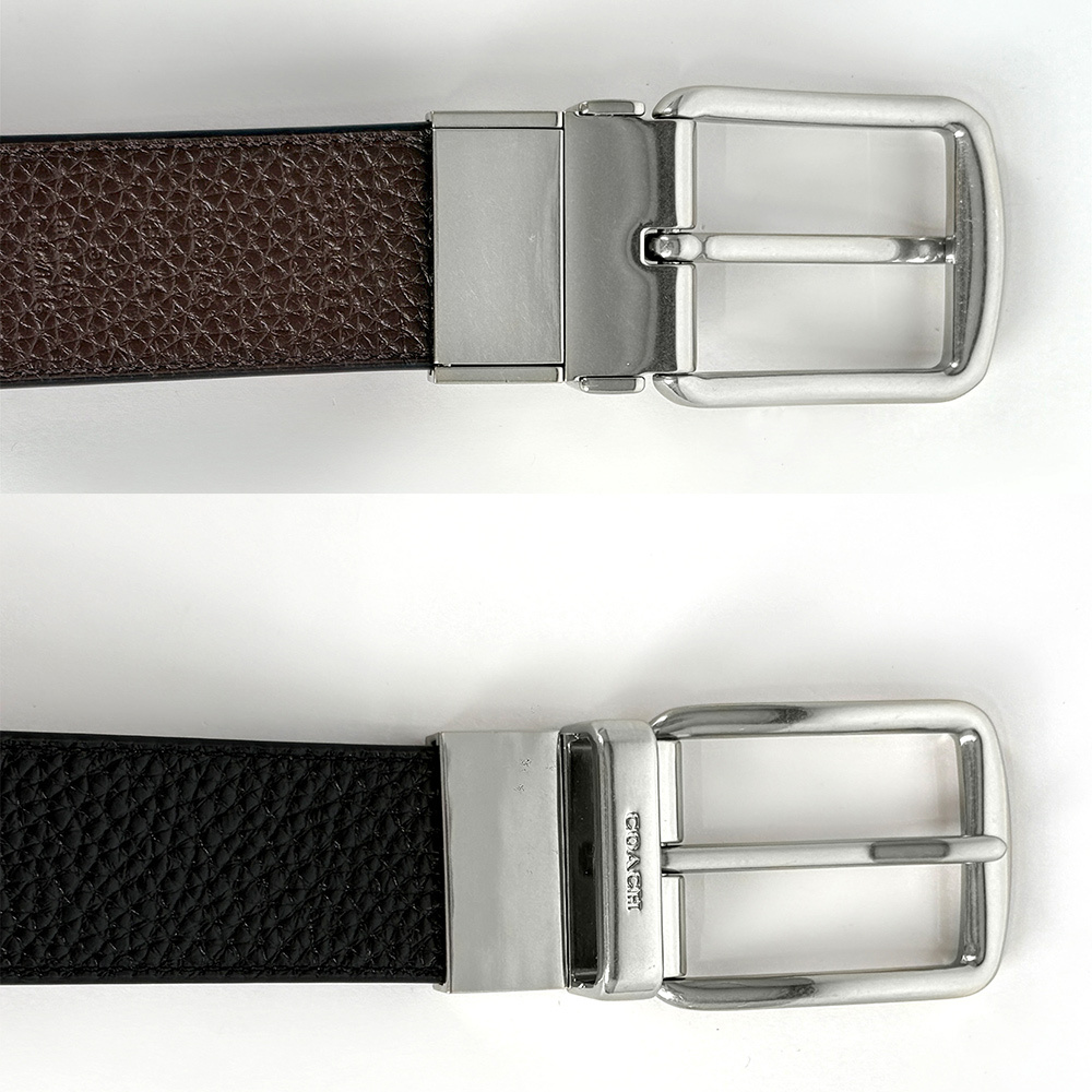 【COACH】荔枝皮革寬3.8cm雙面可用皮帶(黑色/深棕色)CQ023 AQ0