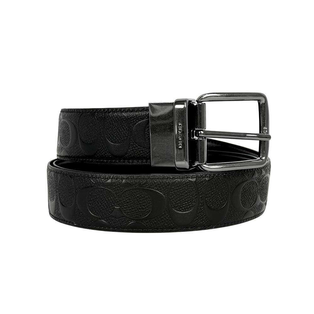 【COACH】CC Logo 浮雕小牛皮寬3.8cm雙面可用皮帶(黑色)CQ024 BLK