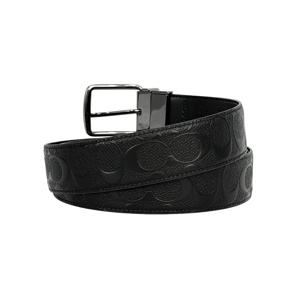 【COACH】CC Logo 浮雕小牛皮寬3.8cm雙面可用皮帶(黑色)CQ024 BLK