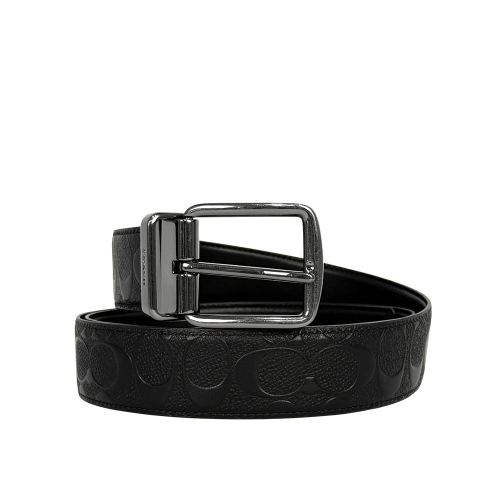 【COACH】CC Logo 浮雕小牛皮寬3.8cm雙面可用皮帶(黑色)CQ024 BLK