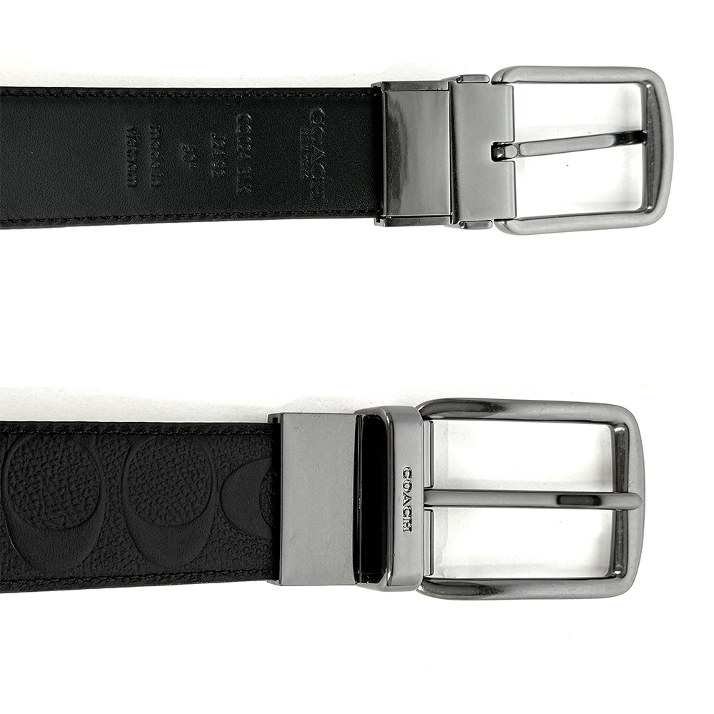 【COACH】CC Logo 浮雕小牛皮寬3.8cm雙面可用皮帶(黑色)CQ024 BLK