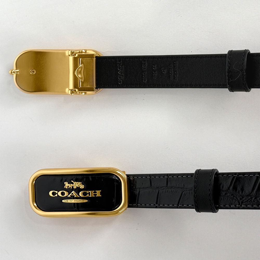 【COACH】Morgan 方形馬車標誌鱷魚紋皮革寬2.5cm皮帶(黑色)CR913 IMBLK