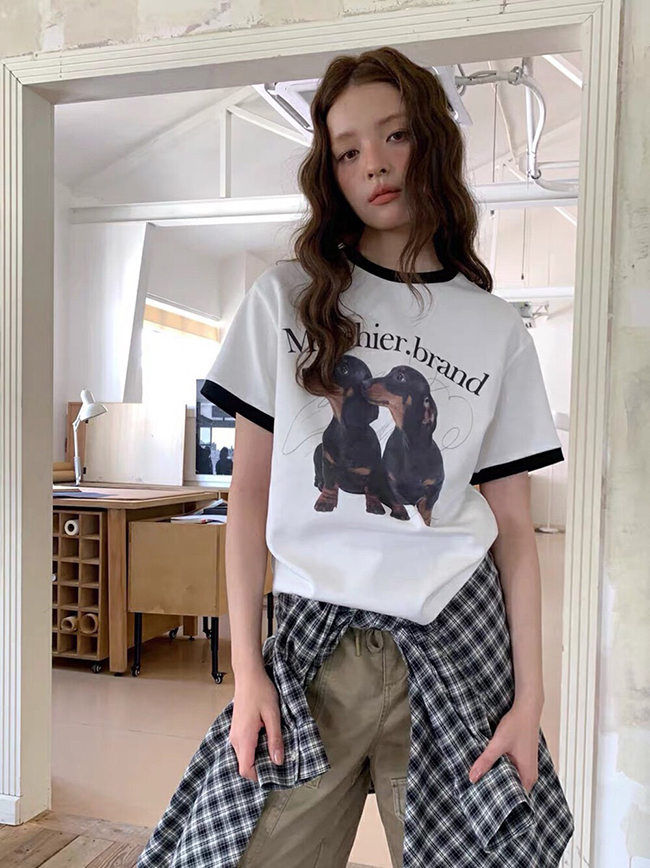 WGWE臘腸狗配色短袖上衣實拍