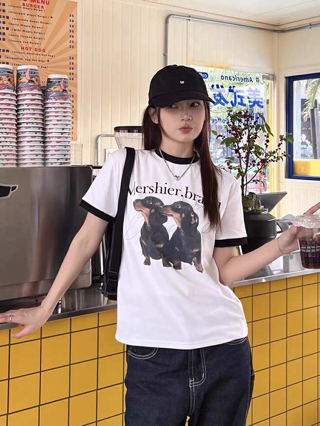 WGWE臘腸狗配色短袖上衣實拍