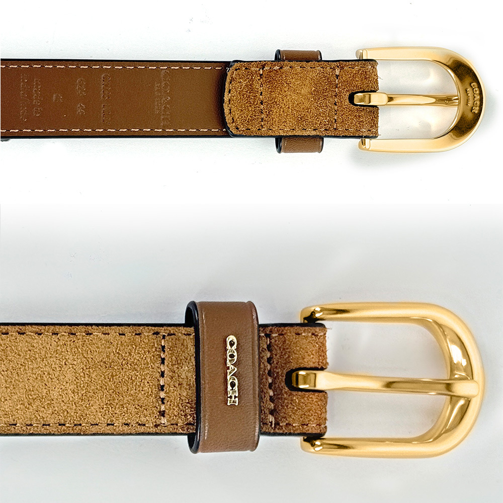 【COACH】經典金釦麂皮及牛皮寬2.5cm皮帶 M(赭色)CX055 IMXAF