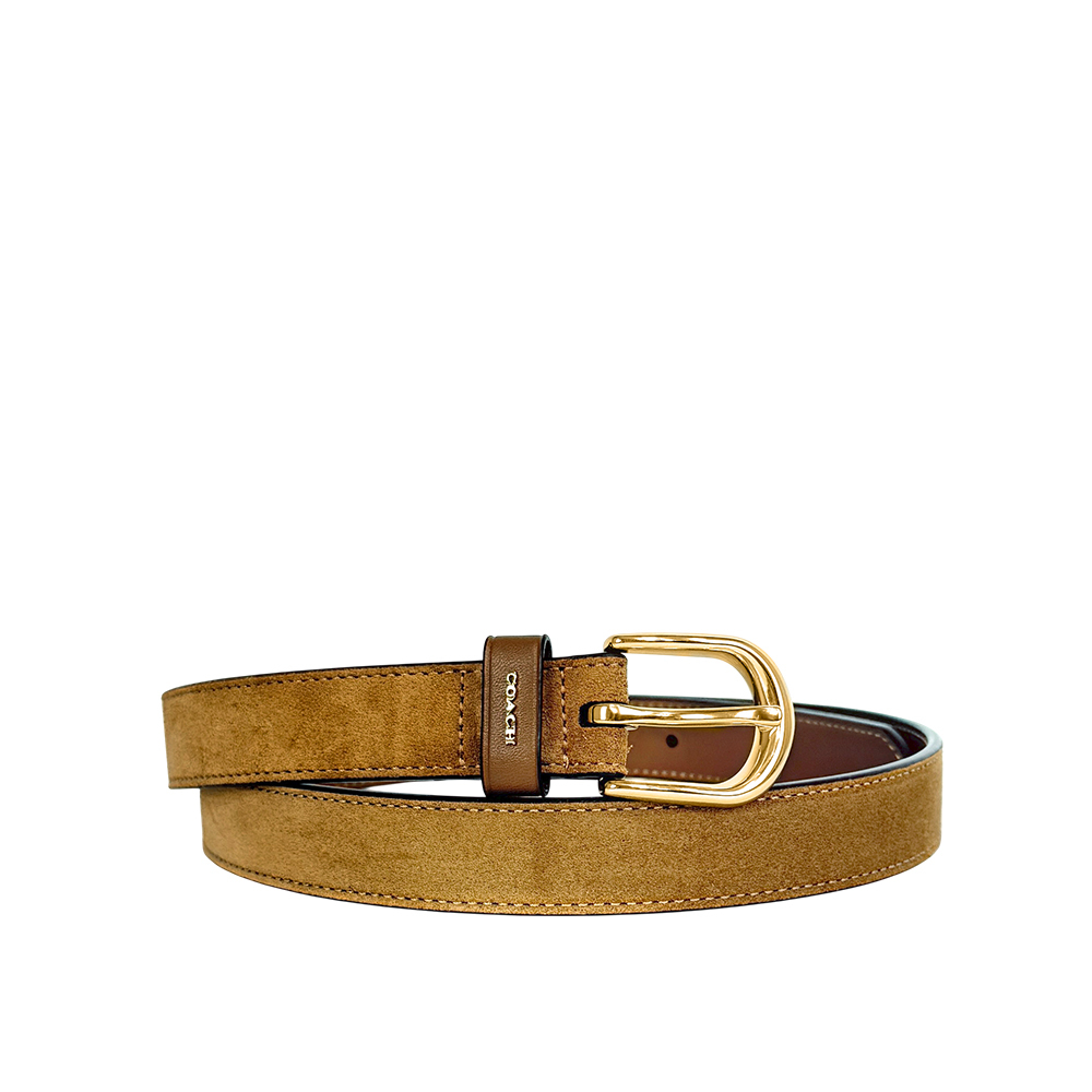 【COACH】經典金釦麂皮及牛皮寬2.5cm皮帶 M(赭色)CX055 IMXAF
