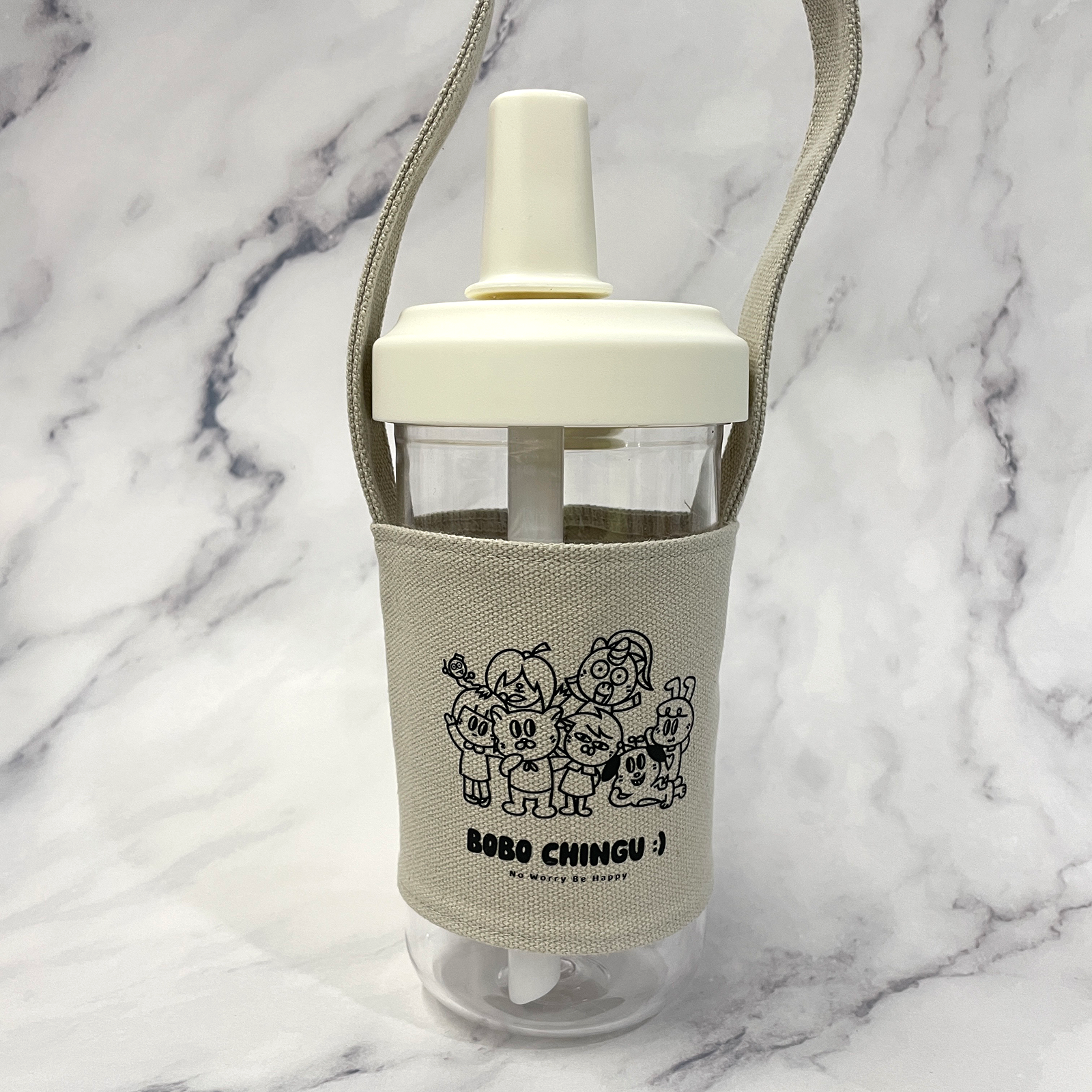 彩色飲料提袋/環保杯套 亞麻灰款