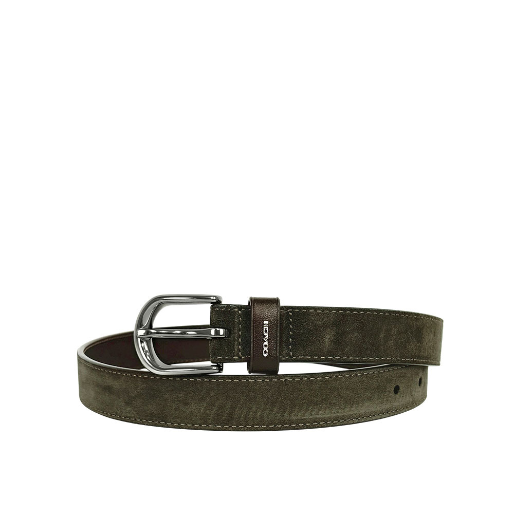 【COACH】經典銀釦麂皮及牛皮寬2.5cm皮帶 S/M (深咖啡色)CX055 SVES