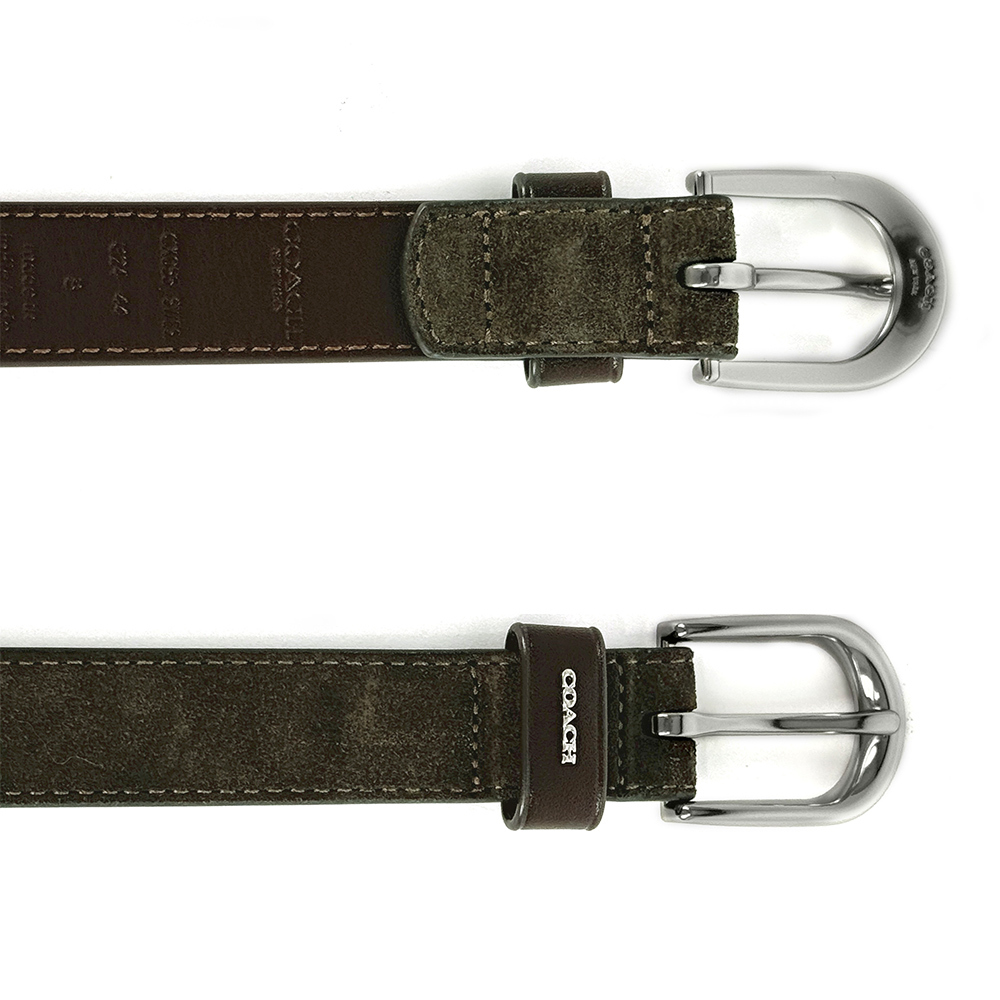【COACH】經典銀釦麂皮及牛皮寬2.5cm皮帶 S/M (深咖啡色)CX055 SVES