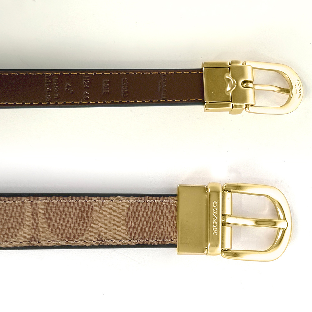 【COACH】經典金釦塗層帆布及牛皮寬1.8cm雙面可用皮帶(棕褐色/棕色)CX058 IMXHE