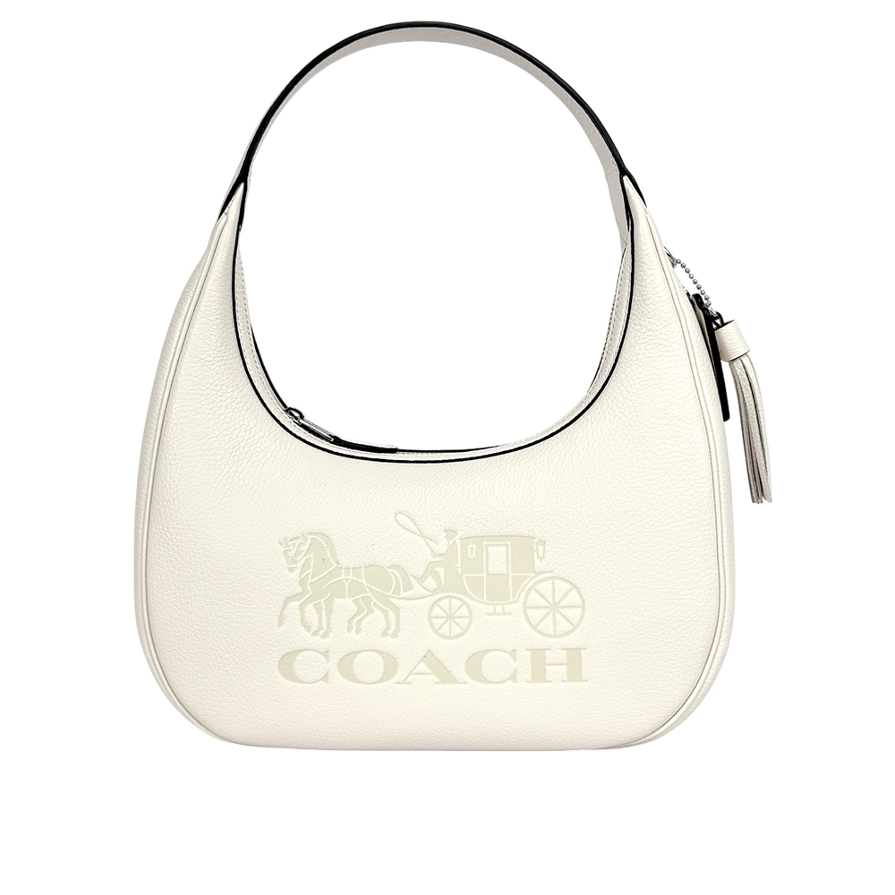 【COACH】Carmen 馬車圖案荔枝皮革彎月肩背包/手提包(白色)CR151 SVHA