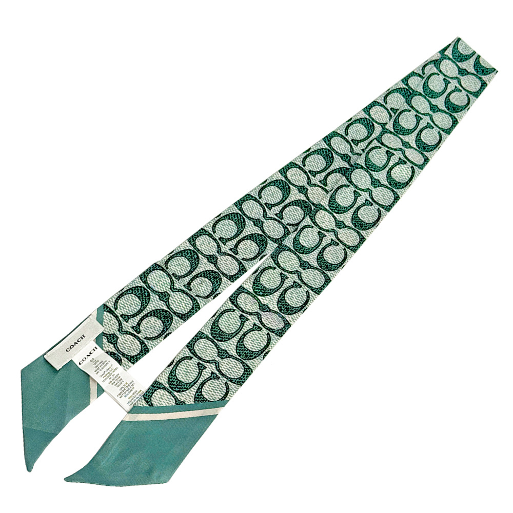 【COACH】Signature 復古經典標誌真絲絲巾/Twilly(海水藍)C2783 AQM