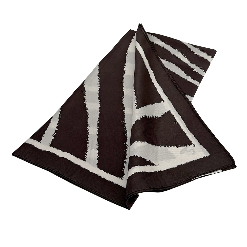 【COACH】斑馬條紋圖案真絲方巾(白色/深咖啡色)