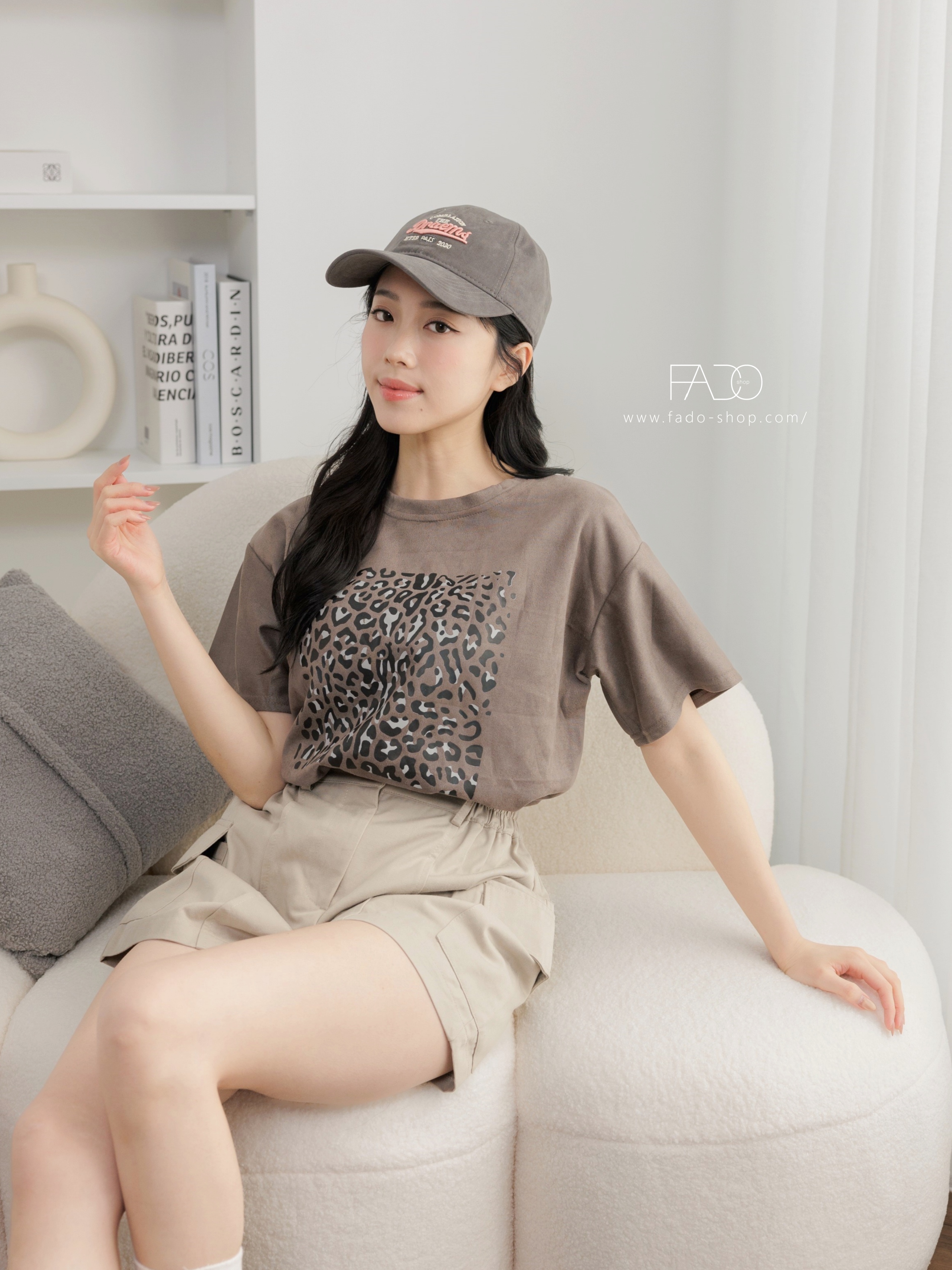 法朵Fado shop｜ 豹紋方塊麂皮短袖T 021A061