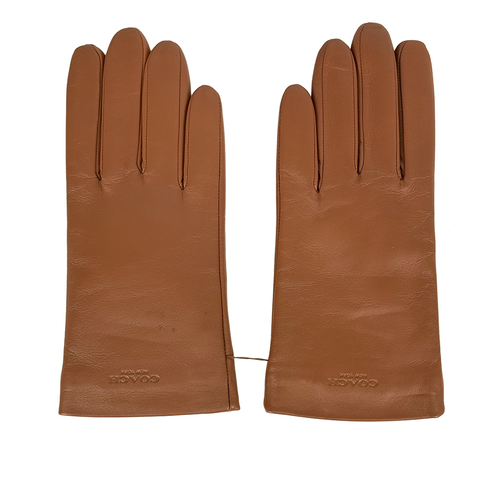 【COACH】女款壓印Logo 皮革智能手套 S / M (焦糖色)CV864 SAD