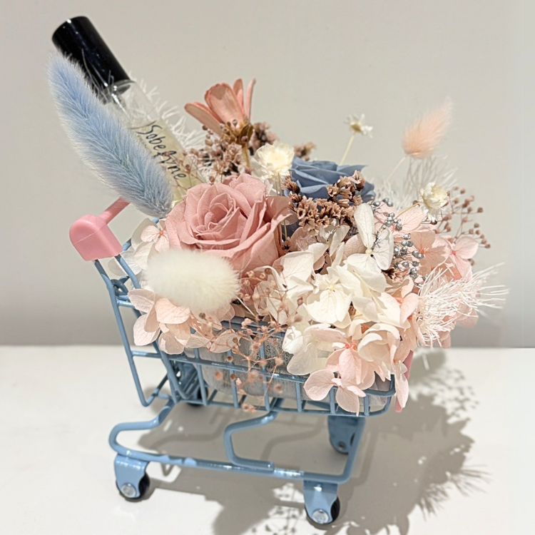 晴天花藝聯名合作【迷你永生花香氛購物車】此商品免運費、購物車顏色隨機出貨