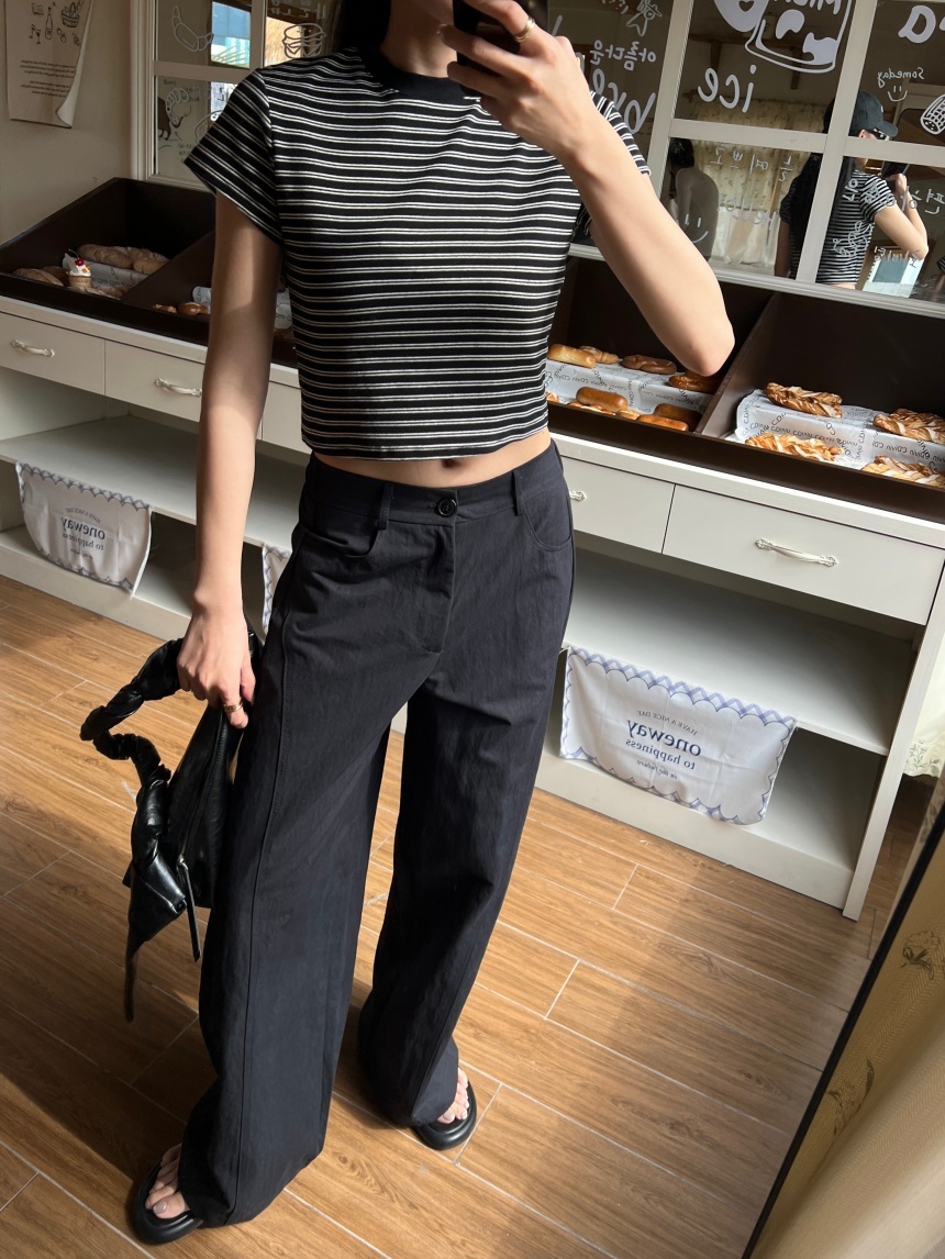 高腰直筒休閒彎刀紙片褲*3色