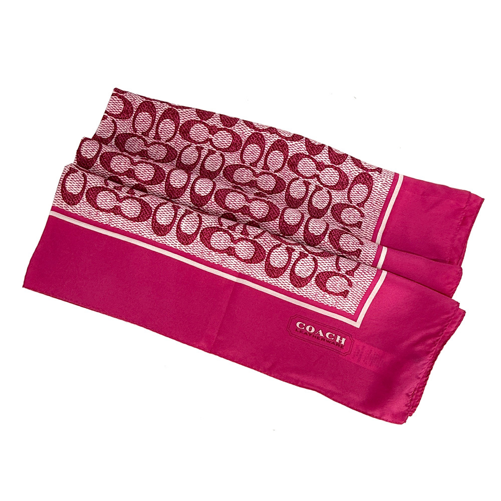 【COACH】Signature 復古經典標誌真絲方巾(火龍果色)C2755 WYE