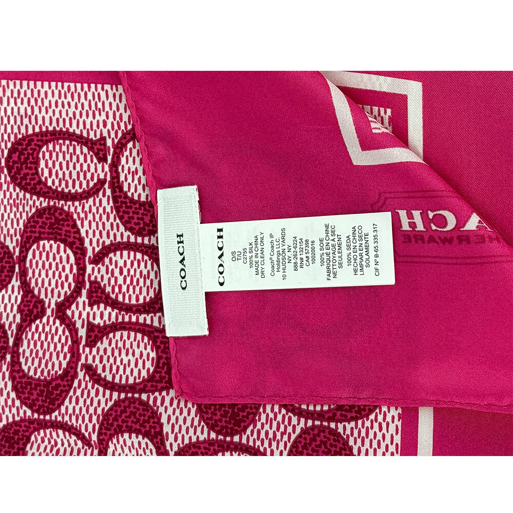 【COACH】Signature 復古經典標誌真絲方巾(火龍果色)C2755 WYE