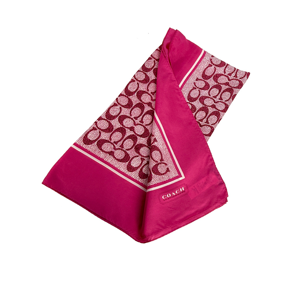 【COACH】Signature 復古經典標誌真絲方巾(火龍果色)C2755 WYE