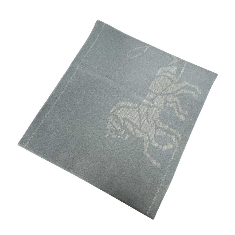 【COACH】馬與馬車圖案羊毛及羊絨長版圍巾(灰藍色)CU808 N19