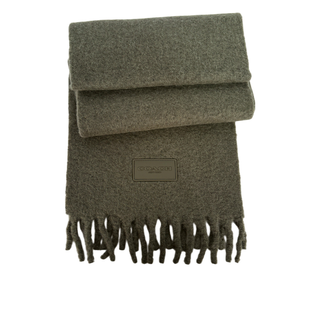 【COACH】橡膠Logo 素面羊駝毛圍巾(橄欖綠)CU815 RM3