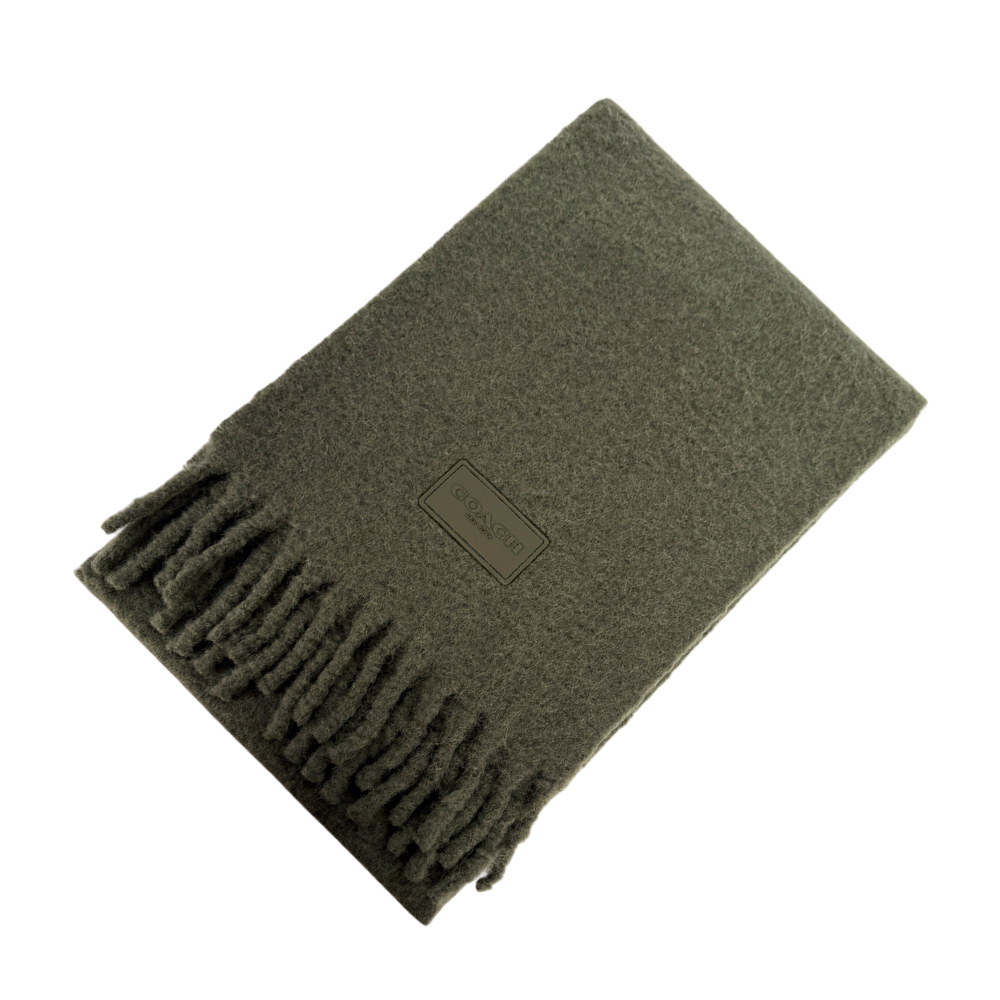 【COACH】橡膠Logo 素面羊駝毛圍巾(橄欖綠)CU815 RM3