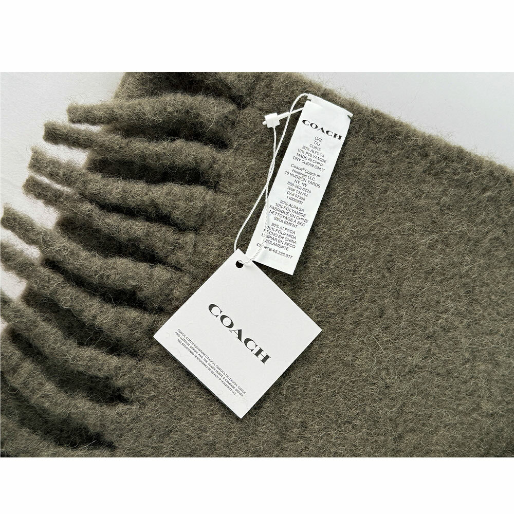 【COACH】橡膠Logo 素面羊駝毛圍巾(橄欖綠)CU815 RM3