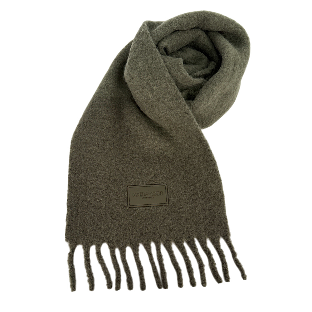 【COACH】橡膠Logo 素面羊駝毛圍巾(橄欖綠)CU815 RM3