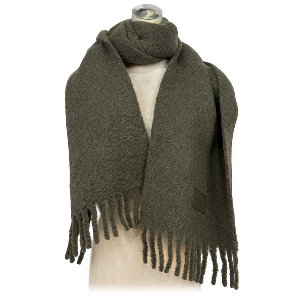 【COACH】橡膠Logo 素面羊駝毛圍巾(橄欖綠)CU815 RM3