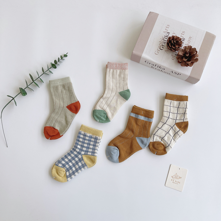 經典格紋拚色襪子組