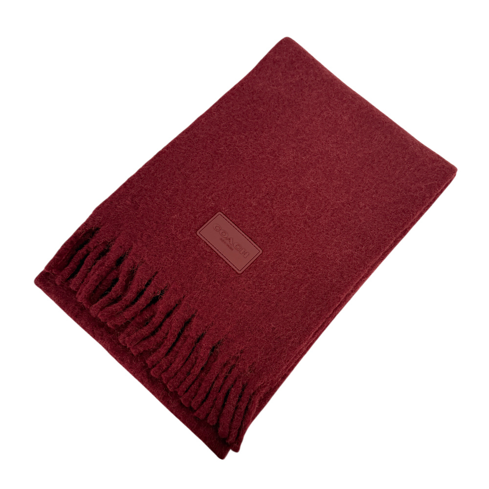【COACH】橡膠Logo 素面羊駝毛圍巾(酒紅色)CU815 WIN