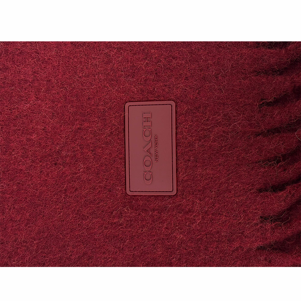 【COACH】橡膠Logo 素面羊駝毛圍巾(酒紅色)CU815 WIN