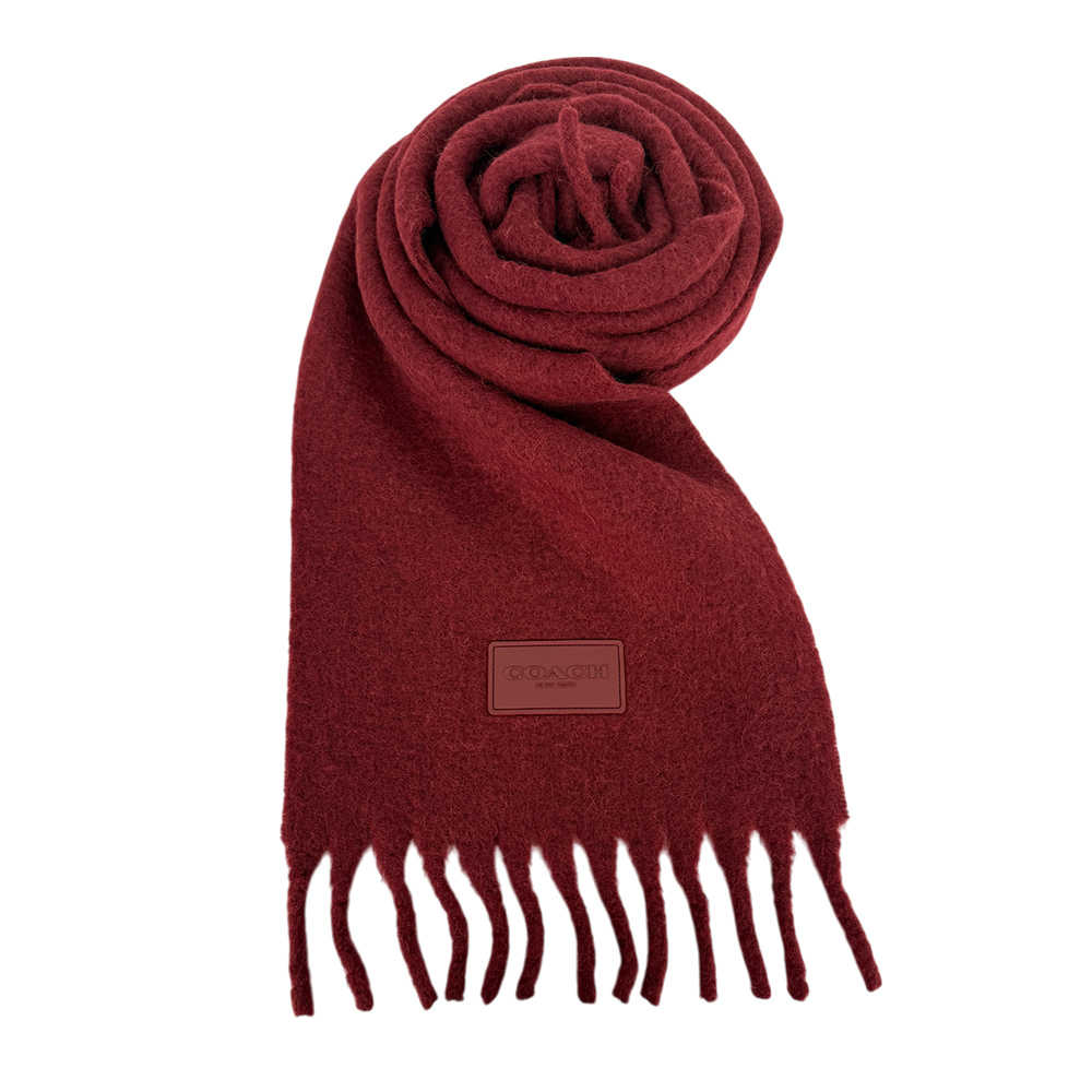 【COACH】橡膠Logo 素面羊駝毛圍巾(酒紅色)CU815 WIN
