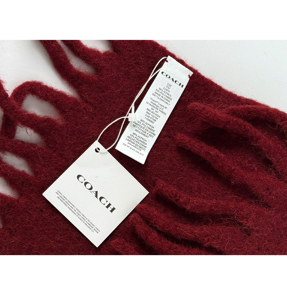 【COACH】橡膠Logo 素面羊駝毛圍巾(酒紅色)CU815 WIN