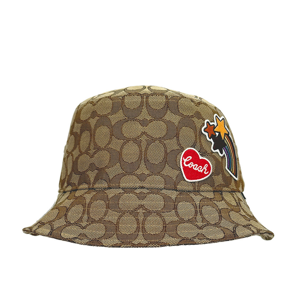 【COACH】滿版CC Logo 緹花布愛心及流星補丁漁夫帽 XS-S / M-L (卡其色)