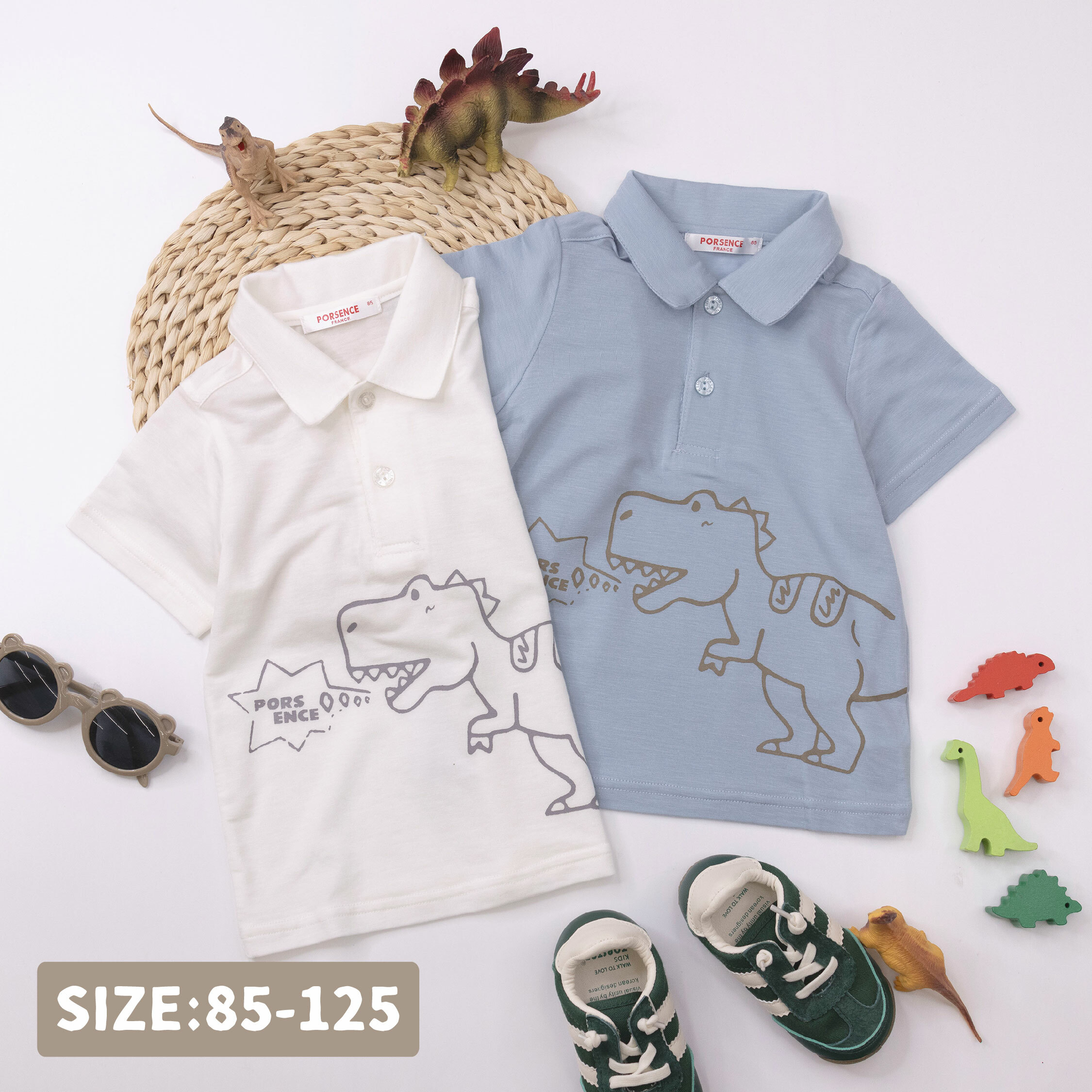波紳士【22002】卡通手繪恐龍親膚天絲POLO衫
